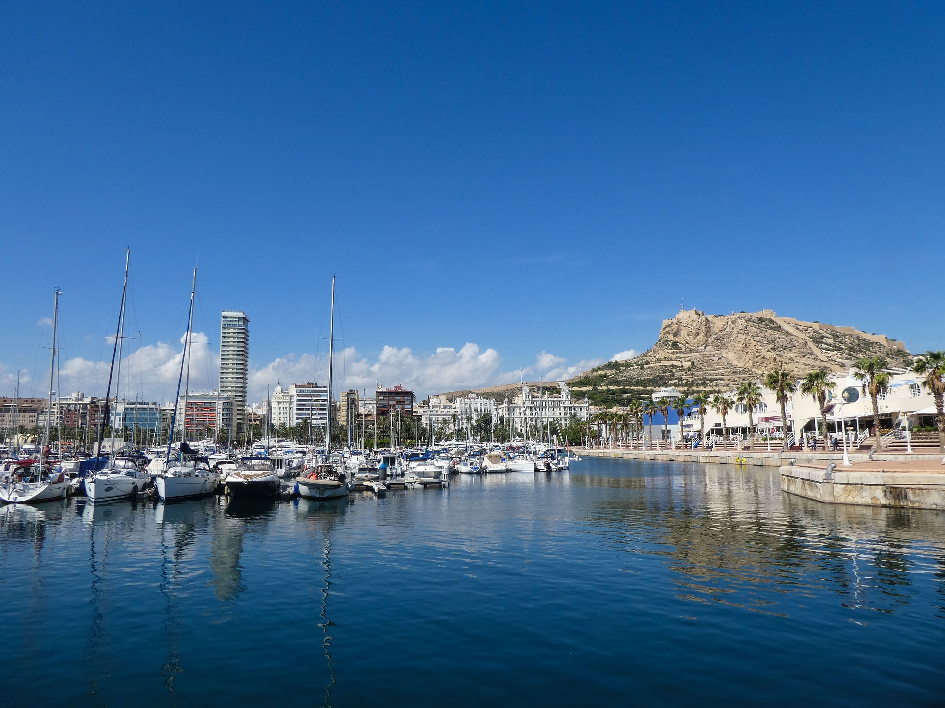 Vista del puerto de Alicante con el catillo de San Fernando al fondo.